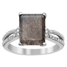 Solitaire Accents Rectangle 10X8 MM Labradorite 925 Sterling Silver Ring