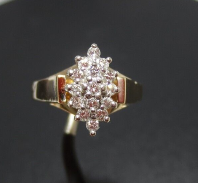 『GANG×gal RING SV』 STUNNING 14K YG LADIES DIAMOND CLUSTER RING .25 tcw SZ 6.25 4.64