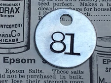 Number 81 Tag Aluminum Metal Numbered Keychain Stamped Token Fob Check
