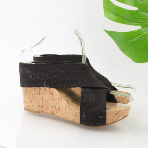 Lucky Brand Women's Miller2 Sandal Size 6.5 Cork Wedge Heel Platform Black Shoe - 第 13/13 張圖片