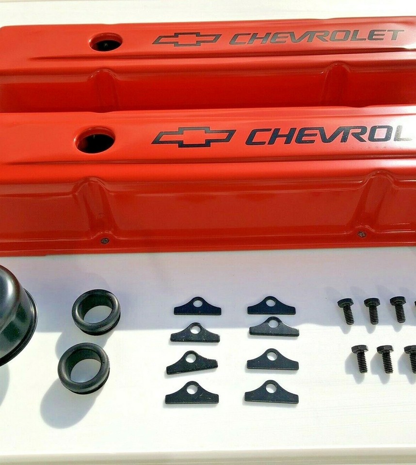 Chevrolet Steel Valve Covers Orange TALL COVERS Chevy Engine Dress Up ...