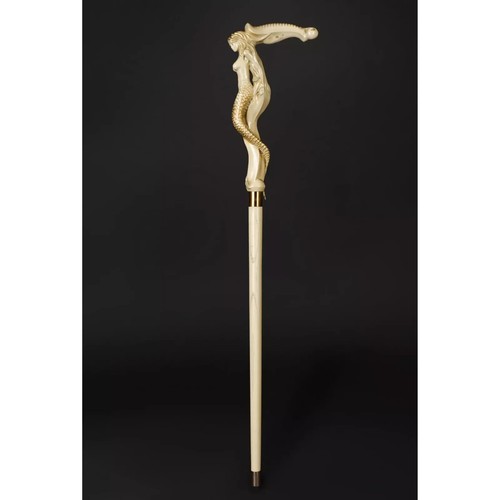 Wooden walking stick carved mermaid-ivory handle for Adults walking cane - Picture 4 of 4