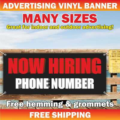 #ad NOW HIRING Advertising Banner Vinyl Mesh Sign custom phone number employee $186.84