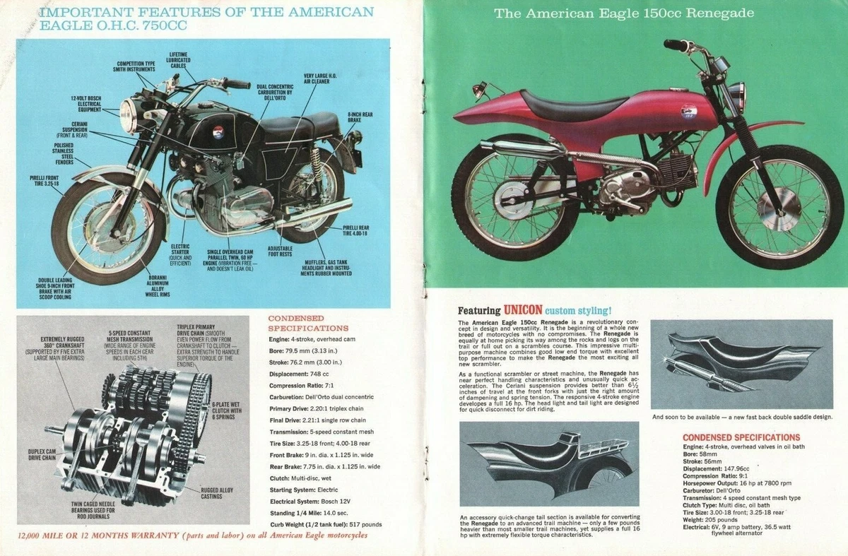 1968 American Eagle 750cc Renegade 150cc 4 Page Vintage
