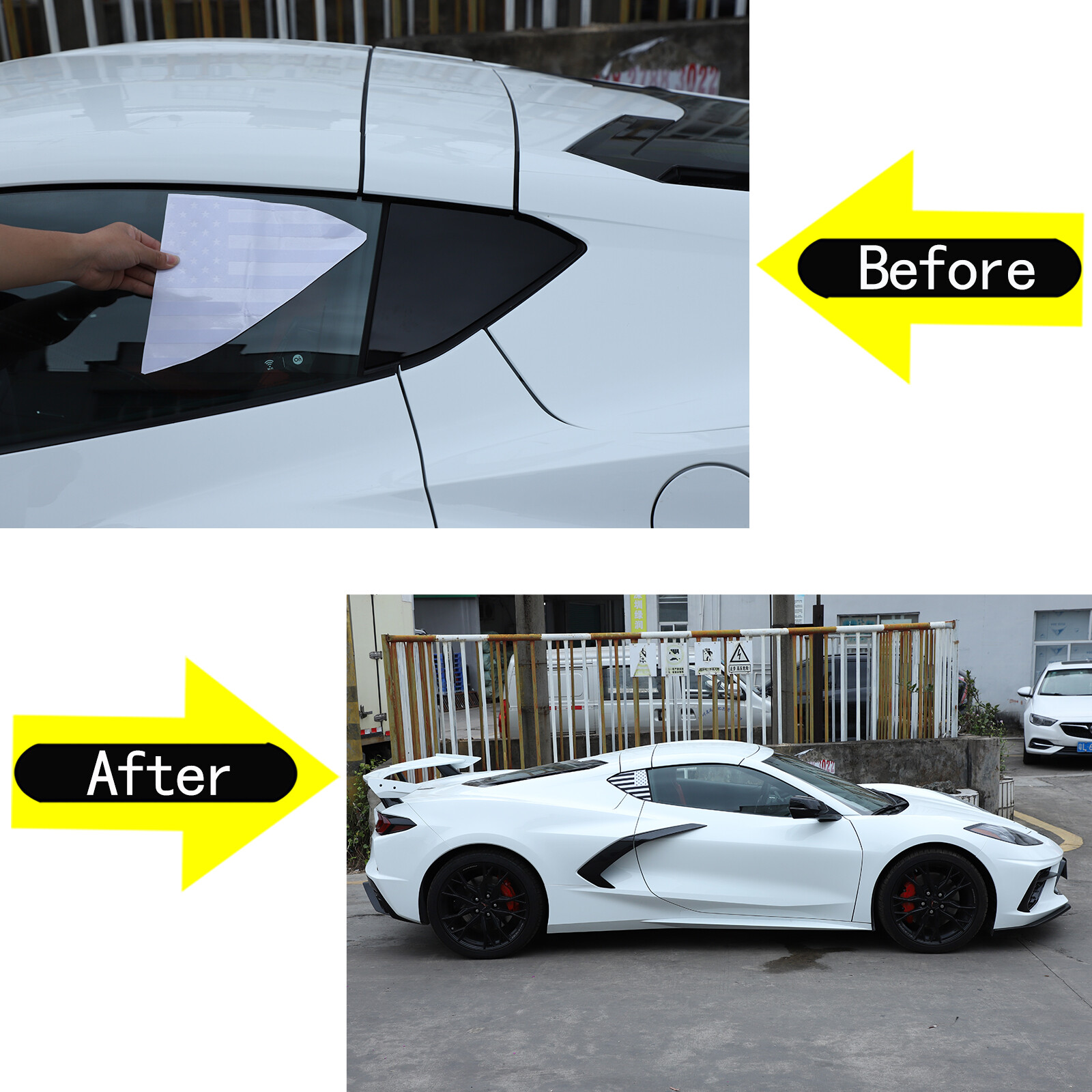 White Rear Quarter Window US Flag Decals Trim Sticker For Corvette C8 ...