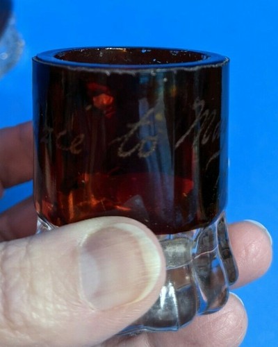 Antique souvenir ruby red flash glass 1907 cup/mug, toothpick holder, mini mug - Picture 10 of 12