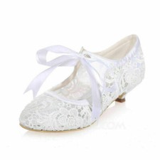 Size 8 or 39 Womens Lace Kitten Heel Closed Toe Pumps Wedding Bridal Bride Shoes