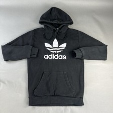 Adidas Jacket Small Men Black Spellout 3 Stripes Hoodie Trefoil Pullover 59