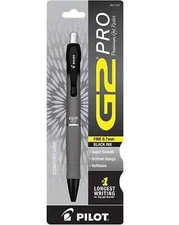 Pilot G2 Pro Gel Ink Rolling Ball, Fine Black Ink Grey Barrel 1 Pen & 2 Refills