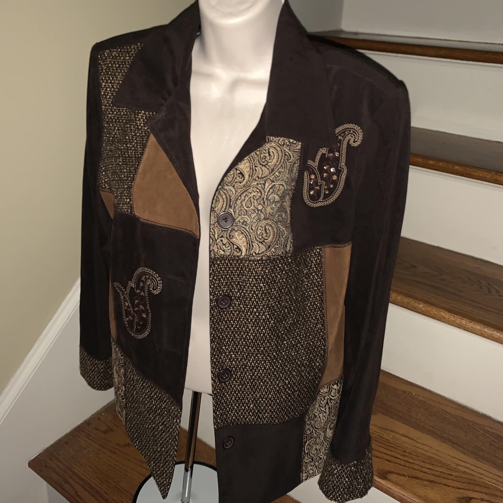 NOTATIONS Patchwork Paisley Brown Family Jacket B… - image 3