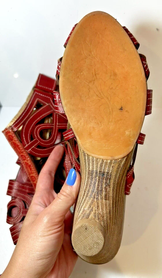 Donna Spring Step Flourish Gladiatore Rosso Pelle Sabot Tacco Sandali Taglia 39 - Immagine 3 di 4