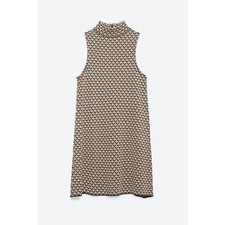 Zara Women's Micro Jacquard Mock Neck A-Line Sleeveless Dress Size S
