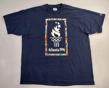 Vtg Champion Atlanta 1996 Olympic T-Shirt Men's Sz  XXL Navy Blue Graphic Retro