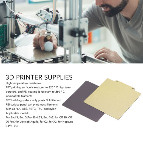 Spring Steel Sheet 3D Double Print Bed Sleek PET Platform PEI Frosted For Model - Foto 1 di 12