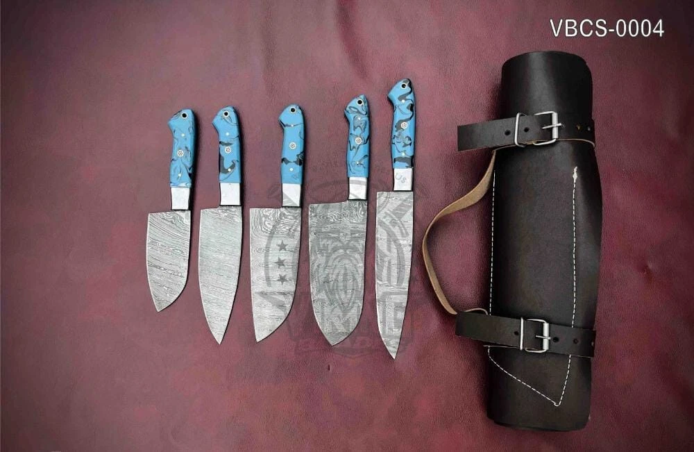 Beautiful Handmade Damascus Chef knife set With Leather Sheath