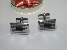 Vintage Black Onyx Rectagular Square patterned 925 Swank Gents Cuff Links 14039