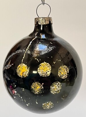 Vintage Mercury Glass Ornament Dark Green Near Black Floral Starry Night 1.75''