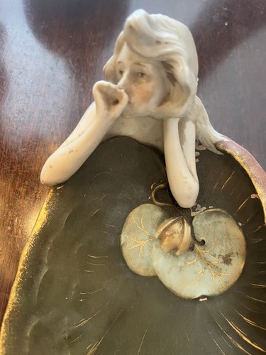 ERNST WAHLISS ANTIQUE ART NOUVEAU WOMAN PORCELAIN AUSTRIA NYMPH AMPHORA FIGURINE - Picture 3 of 8
