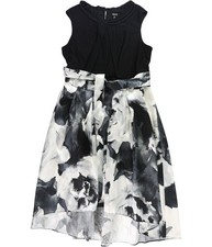 S.L. Fashions Womens Floral Beaded Neck High-Low Dress, Black, Plus Size, 18W