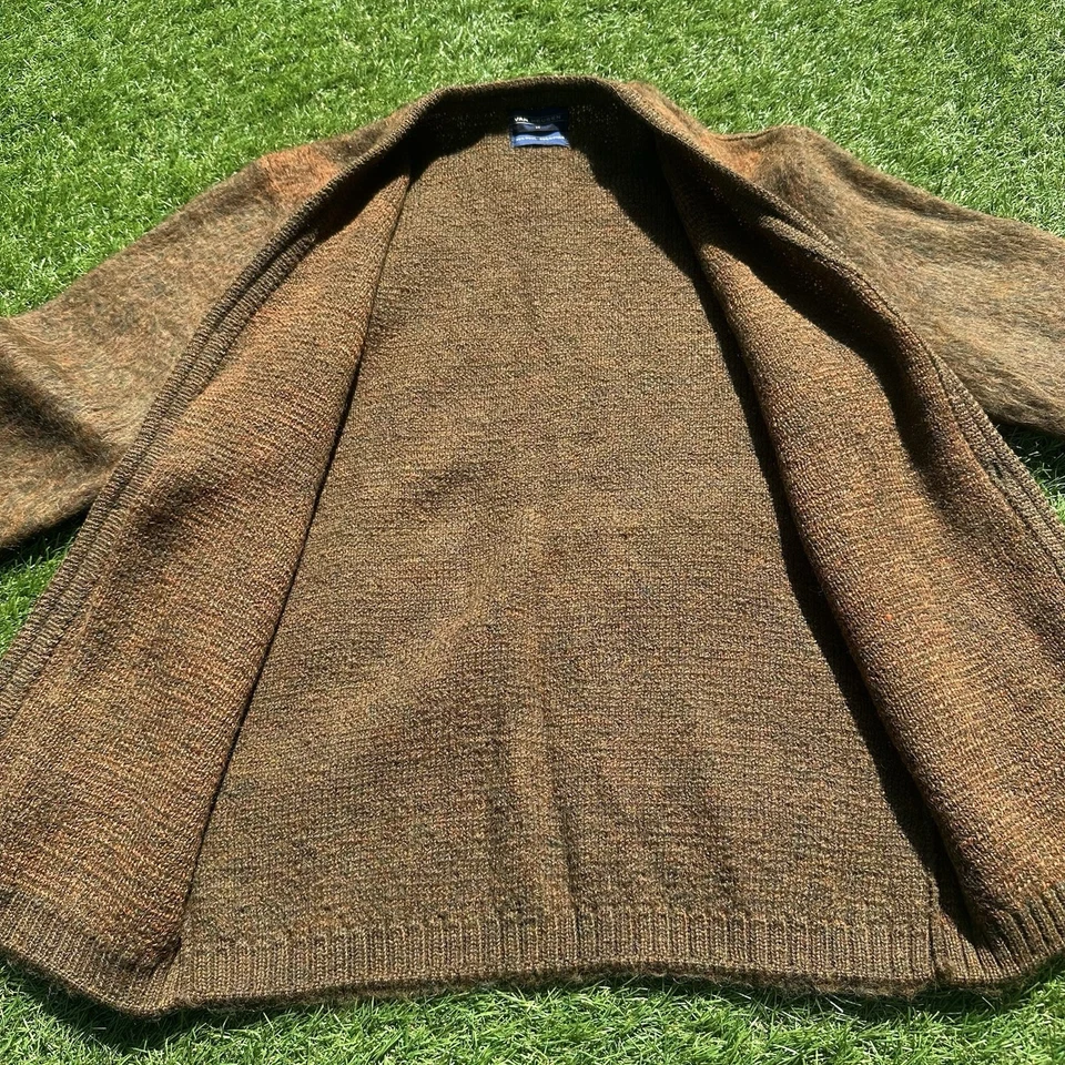 Vintage Van Heusen Argyle Mohair Cardigan Wool Green Orange 70s - Image 2 of 4