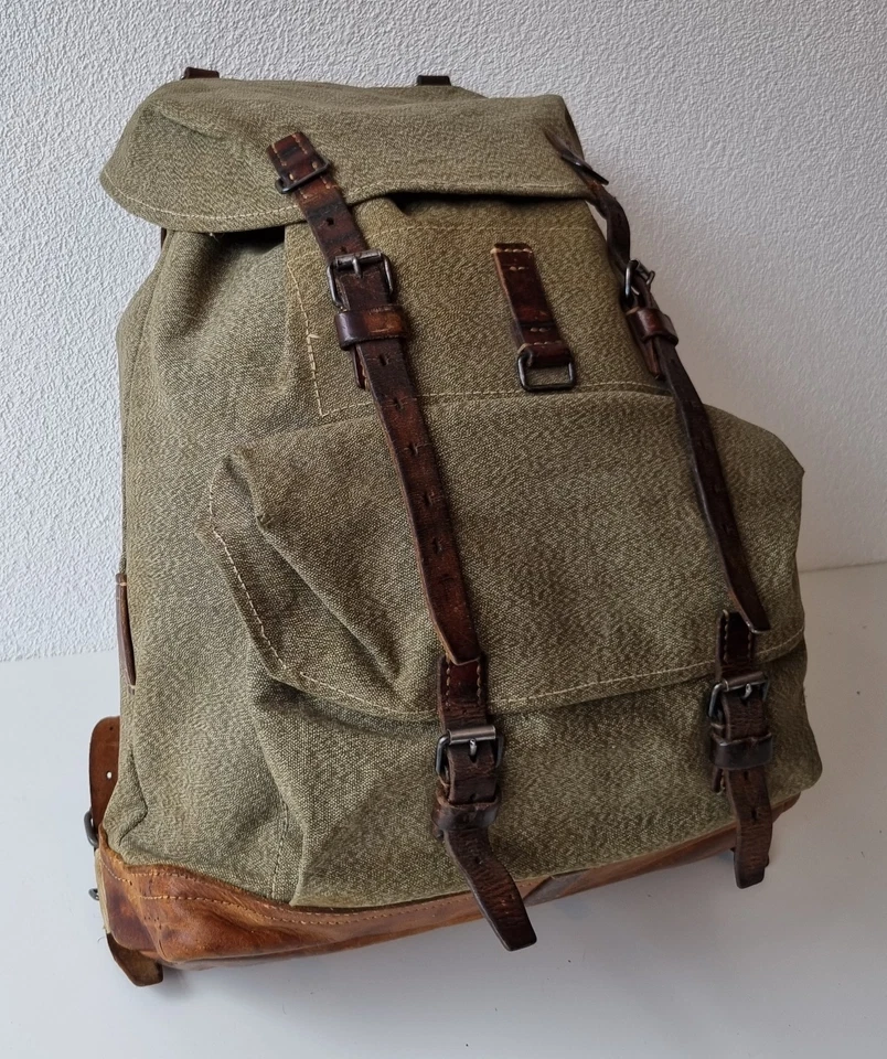 Robuster, alter Schweizer Armee Rucksack, Segeltuch & Leder Original 1952, Nr.37 - Bild 3 von 4
