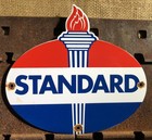 VINTAGE STANDARD GASOLINE PORCELAIN TORCH GAS SERVICE STATION PUMP PLATE SIGN — photo 1