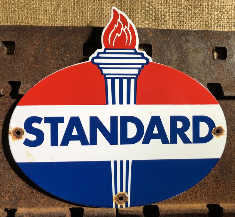 VINTAGE STANDARD GASOLINE PORCELAIN TORCH GAS SERVICE STATION PUMP PLATE SIGN