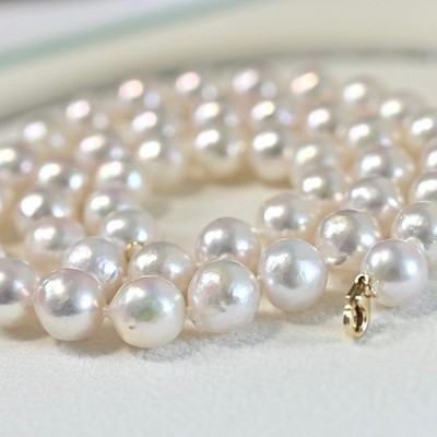 Top K18 Akoya Pearl Necklace Large 9mm Beads From Japan