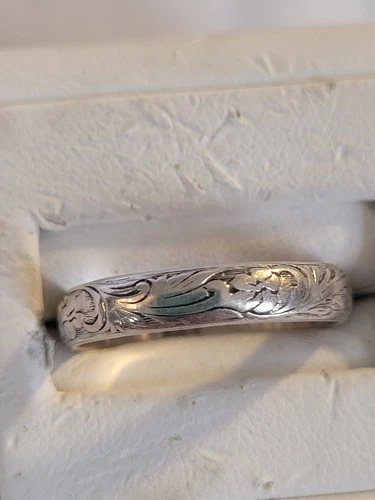 Vintage etched swirls sterling silver wedding band 4mm sz9