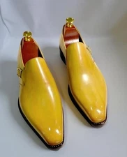 New premium Handmade Yellow Calf Leather Monk Strap Shoes, Slip on Formal Shoes