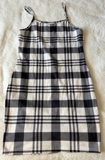 SHEIN Plaid Bodycon Mini Dress Women’s Small Navy & White Spaghetti Strap Y2K