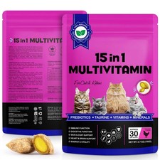 Cat Multivitamin Treats, 15-in-1 Cat Chews for Health, Immune, Digestive, Ski...