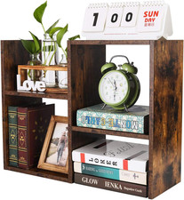 Desktop Shelf Freestanding Wooden Small Bookshelf Desk Supplies Organizers and A