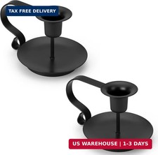 Black Metal Candle Holders Set of 2, Vintage Taper Candlestick Holders with Hand