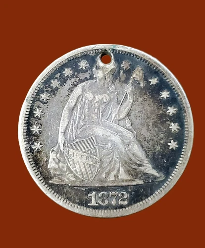1872 LIBERTY SEATED DOLLAR WITH MOTTO ~ EXTREMELY FINE WITH HOLE ~ NICE OLD TONE