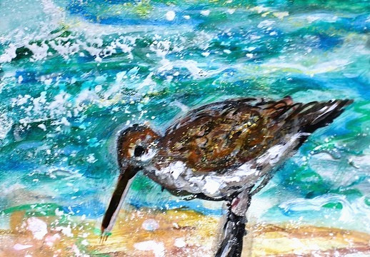 ORIGINAL ACEO Painting SANDERLING Beach Sand Piper OCEAN BIRD Sea Shore ATC ART
