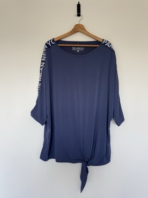 BPC Bonprix blau Oversize-Top zum Binden vorne 2XL 22/24 Paris Druck Stretch neu mit Etikett