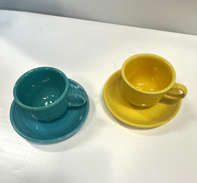 Fiesta Turquoise & Sunflower Ceramic Cup & Saucer Set 4-Piece  spots. Mosaic?