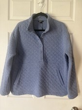 Eddie Bauer Women Quilted Snap Neck Pullover Sweatshirt Blue XL