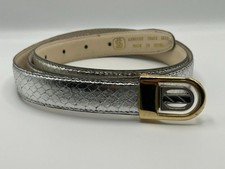 Vintage Womens Genuine Snake Skin Belt Silver Metallic Gold Buckle Glam