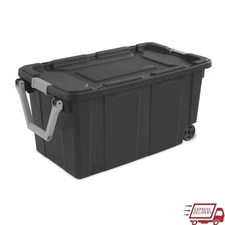 40 Gallon Wheeled Storage Bin Heavy Duty Plastic Container W/ Latch Handle New