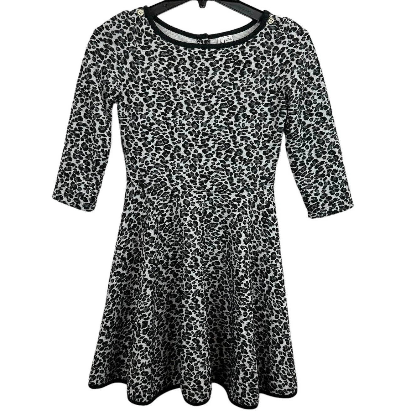 Kids Janie & Jack Black White Leopard Print Stretch Knit Button Back Dress 12