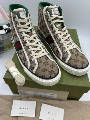 Men's Gucci Tennis 1977 High Top GG  Monogram Canvas Sneakers Size 12.5 Fits 13