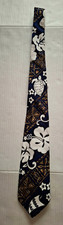 Pacific Legend Hawaiian Floral Turtle Blue & White Cotton Woven Tie Made in USA