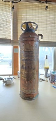 Antique 24'' Vintage Copper & Brass Quick Aid Fire Guard Extinguisher
