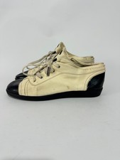 Chanel Cream/Black Leather and Patent CC Cap Toe Low Top Sneakers Size 40EU