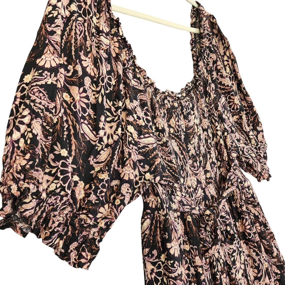 Piper and Scoot Womens Toby Tiered Midi Dress Size XXXL Dark Floral Smocked Puff - Изображение 4 из 4