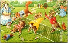 Artist-Signed RACEY HELPS Postcard "Making the Feathers Fly" Medici Society