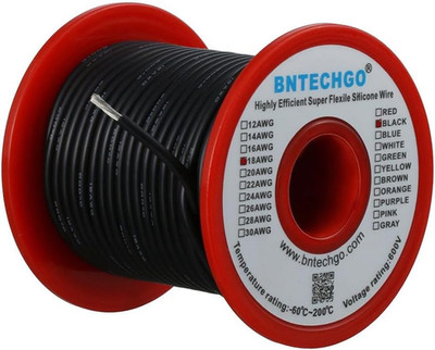 BNTECHGO 18 Gauge Silicone Wire Spool 100 Ft Black Flexible 18 AWG Stranded Tinn