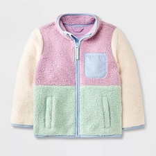 Toddler&rsquo;s Girls&rsquo; Cat & Jack Full Zip Fleece Jacket Cream, Purple, & Green